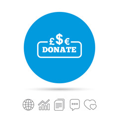 Donate sign icon. Multicurrency symbol.