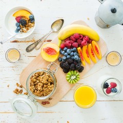 Breakfast with fresh fruits and berries