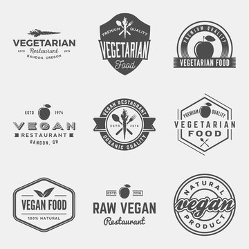 vector set of vegetarian restaurants logos, emblems and design e