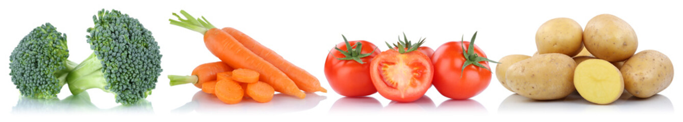 Gemüse Tomaten Kartoffeln Karotten Möhren in einer Reihe Freis