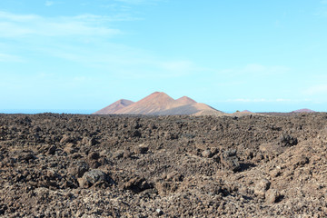 A volcano that rises in the countryside in the Canary island of Lanzarote