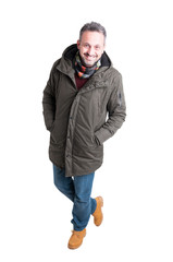 Fototapeta premium Man posing walking in winter casual clothes