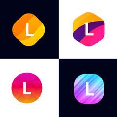 L letter vector company icon signs flat symbols logo set