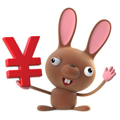 3d Cute cartoon Easter bunny rabbit has Japanese Yen currency symbol