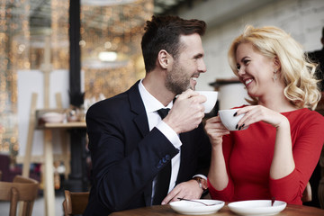 Romantic scene of joyful couple