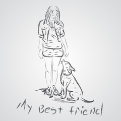 cute illustration girl with dog