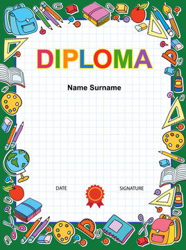 Kids Diploma certificate background design template
