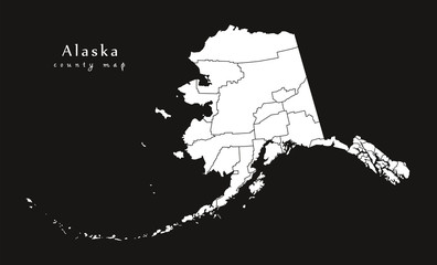 Modern Map - Alaska black county map USA illustration