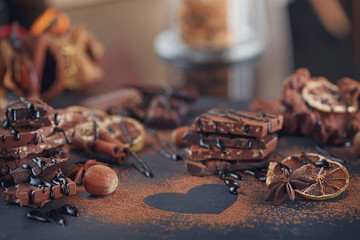 Lemon, nuts and assortment of fine chocolates