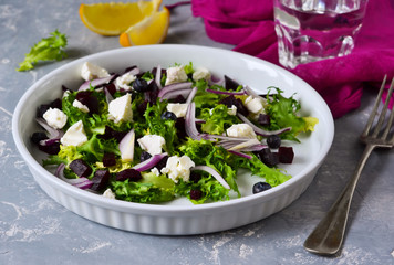 Fresh salad frieze with feta and beetroot.