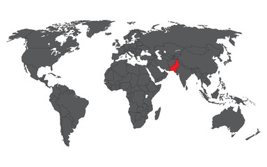 Fototapeta na wymiar Pakistan red on gray world map vector