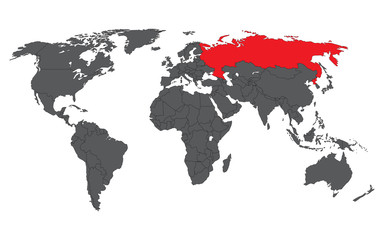 Russia red on gray world map vector