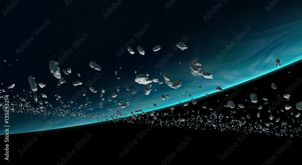 Canvas Prints belt of asteroids orbiting a blue planet