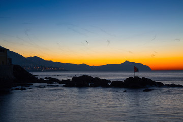 Genoa (Genova)  Boccadasse, italy,  at dawn, a fishing village and colorful houses