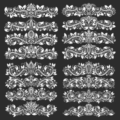 Ornate decorative ornaments. Design ornamental elements. Vintage headline decorations big set. Floral tattoo in baroque style.