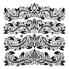Ornate decorative ornaments. Design ornamental elements. Vintage headline decorations set. Floral tattoo in baroque style.
