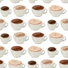 Seamless pattern with cups of coffee. Endless texture for your design,restaurant and cafe menu.
