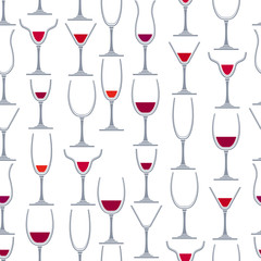 Seamless pattern with different glasses for wine. For your desing,restaurant and cafe menu.
