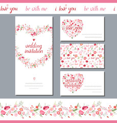 Fototapeta na wymiar Floral spring templates with cute bunches of red flowers. Endless horizontal pattern brush. For romantic and wedding design, announcements, greeting cards, posters, advertisement.
