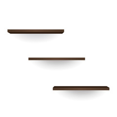 Wooden shelves on white background