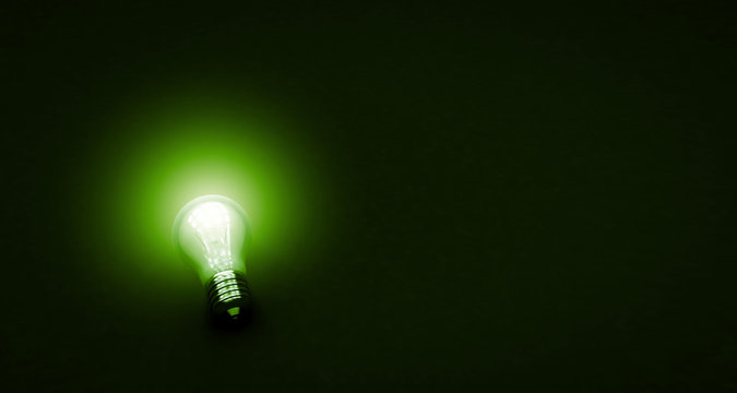Glühbirne mit grünem Licht - Konzept Ökostrom, Naturschutz, erneuerbare Energien