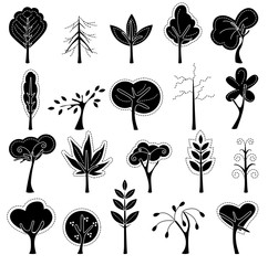 Set with trees.  Black and white.