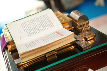 open Bible in the Orthodox Church on the altar