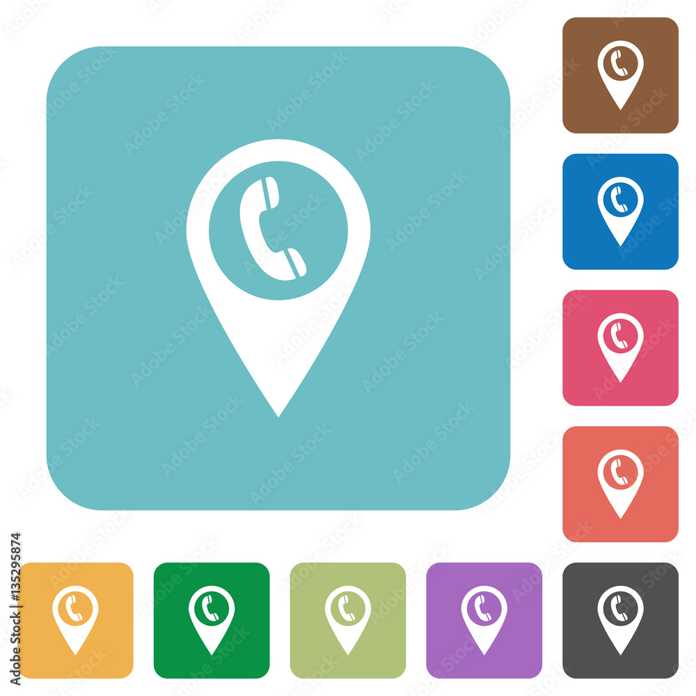 Poster call box gps map location rounded square flat icons