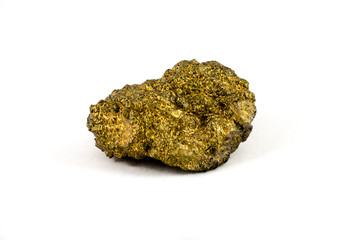 Golden, painted stone on white background