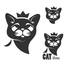 Cat head icon with crown isolated on white background.