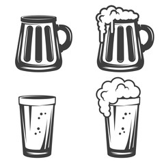Set of beer mugs icons isolated on white background.