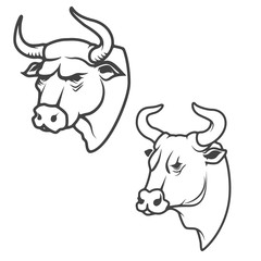Set of bull heads isolated on white background.
