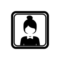 square border with silhouette half body collected hair woman vector illustration