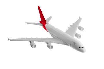 Airplane with red color, Isolated on white background.