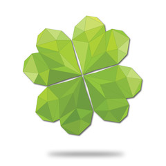 Quadrifoglio geometrico verde sullo sfondo bianco, simbolo di fortuna