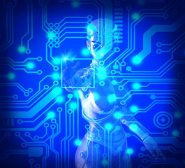 Cyborg woman and circuit board