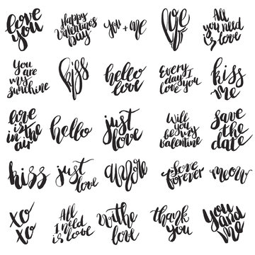 Hand drawn lettering of a love phrases.