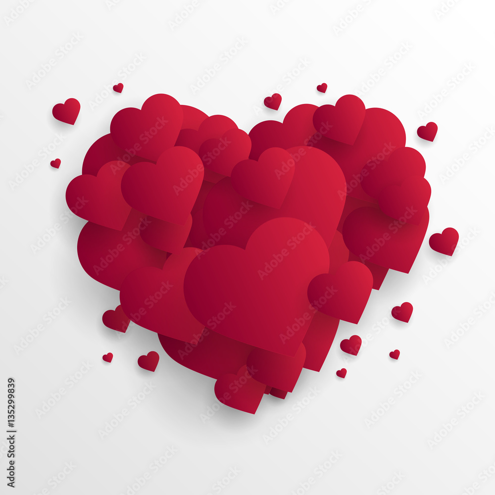 Wall mural Valentine's day abstract background with cut paper hearts. Vector