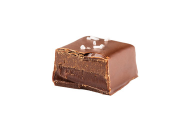Chocolate candy praline cut
