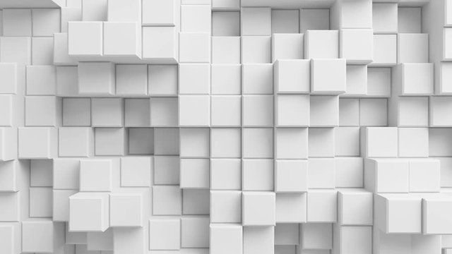 Beautiful Abstract Cubes Looped 3d Animation. White Wall Moving. Seamless Background in 4k 3840x2160 Ultra HD.