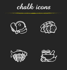 Food categories chalk icons set