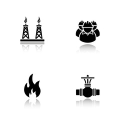 Gas industry drop shadow black icons set.