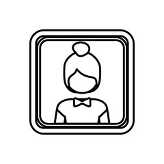 contour square border with silhouette half body collected hair woman vector illustration