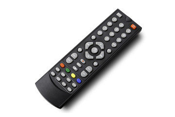 TV remote control keypad black on white with clipping path
