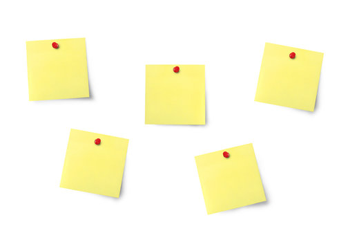 White board with yellow blank notes with clipping path