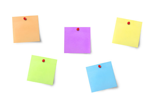 Board with colorful blank notes with clipping path