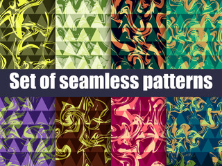 Marbling set seamless pattern. Bright background with triangles. Vector illustration