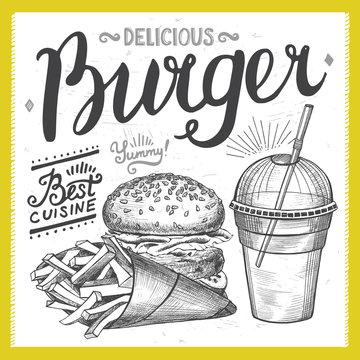 Burger food element for restaurant and cafe.