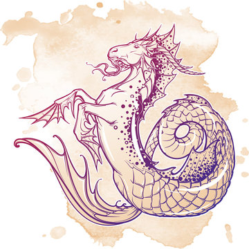 Zodiac sign Capricorn. Fantastic sea creature with body of a goat and a fish tail. Vintage art nouveau style concept art for horoscope, tattoo or colouring book. EPS10 vector