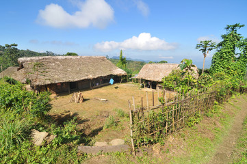 View of the Shangnyu village of the head hunters Konyak  tribe in the Indian Nagaland state
